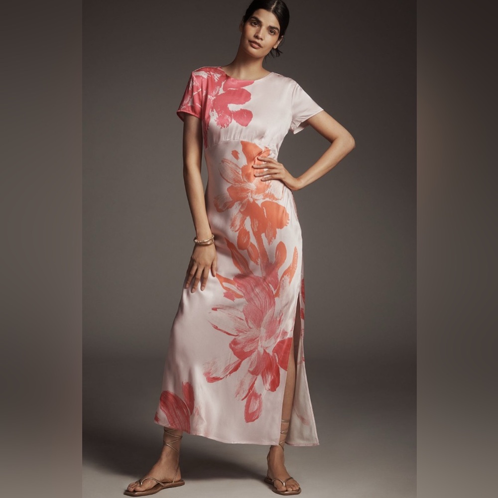 ✨ Anthropologie Short-Sleeve Maxi Slip Dress Sz M
